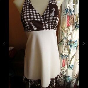 Vtg 70s Polyester BRN//WHT TENNIS/GOLF PRINT DRESS